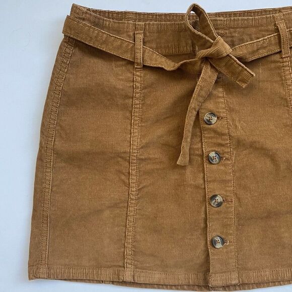 American Eagle Hi-Rise A-Line Skirt Corduroy Tie Waist Stretch Brown Size 6 - Picture 5 of 11
